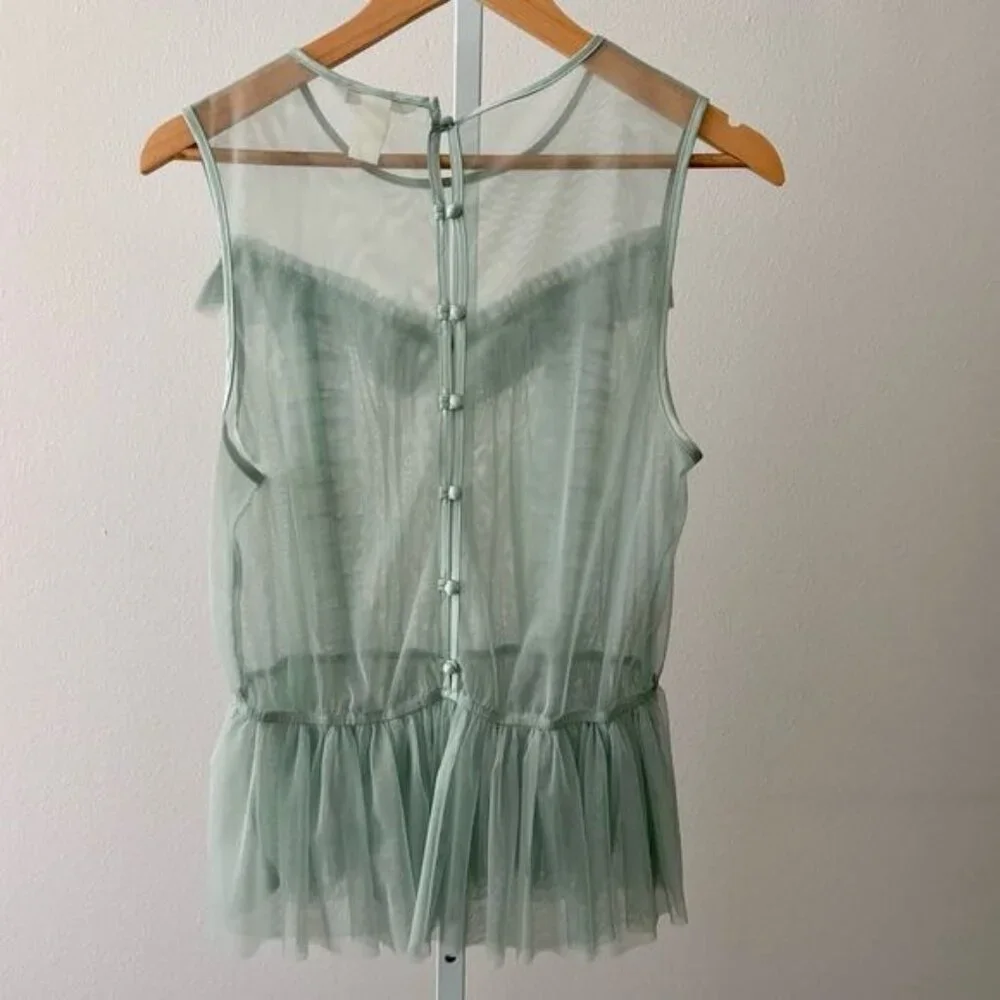 H & M Top 12 Mesh Peplum Green Ruffle Tulle Romantic Cottagecore Victorian Fairy - Picture 12 of 13